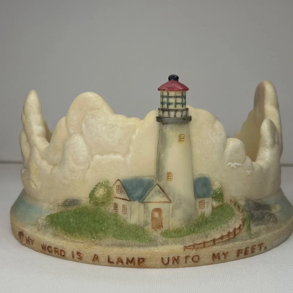 Religious Lighthouse Candle Holder Thy Word Is A Lamp Unto My Feet Resin Base